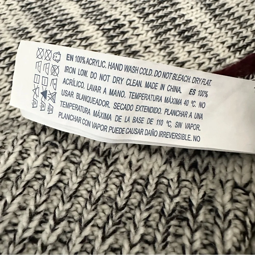 Fair Isle Fall Grey & Burgundy Open Front Oversized Cardigan Sweater